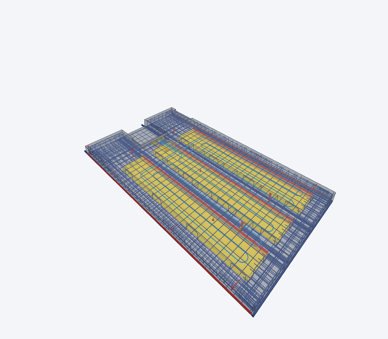 Precast floor element in the IFC viewer, with reinforcement mesh and underfloor heating pipes